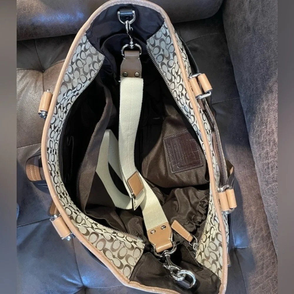 COACH Khaki Signature Crossbody Tote Handbag Multi Function Diaper Bag 77156‎